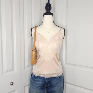 Vintage Rose Gold Gorgeous Lace Cami Strappy Romantic Top w/ Adjustable Straps